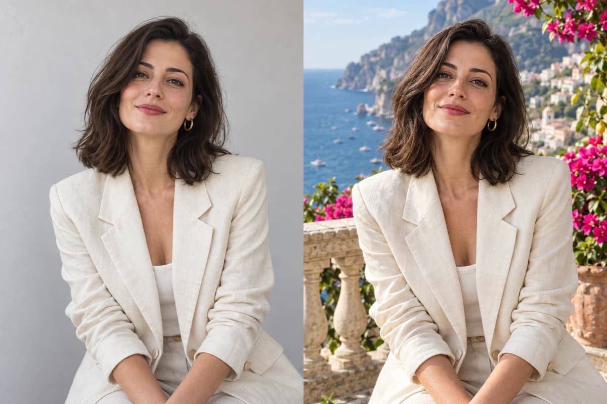 Portrait with an AI-generated background scene