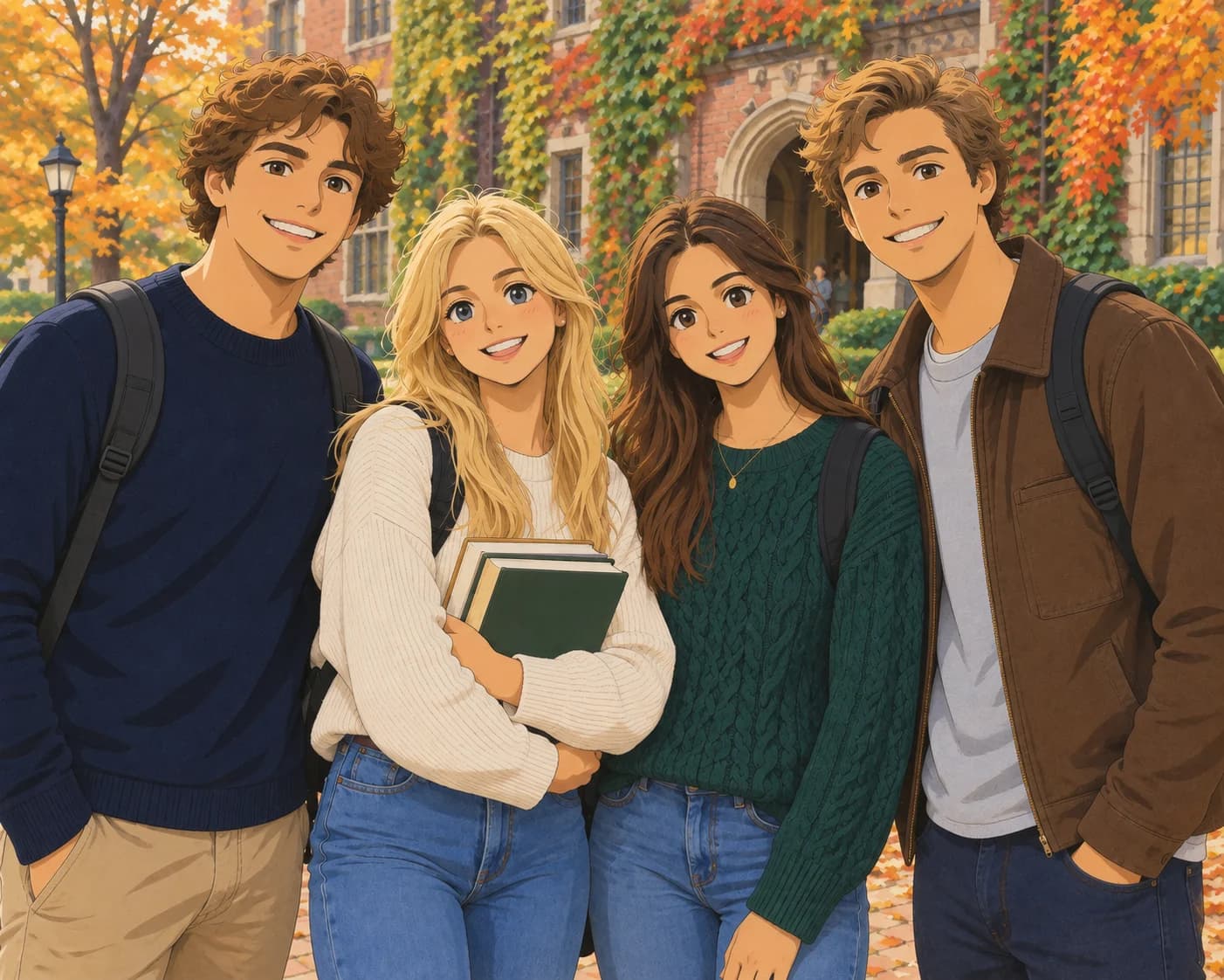 Anime version of the campus group photo